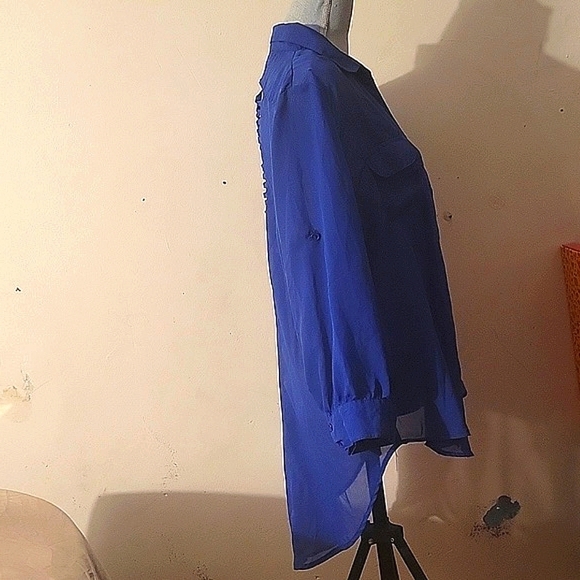 Jasmine Woman's Semi-Sheer Blue Blouse With Cut Out on Back of Blouse, Size 2X - Picture 6 of 9